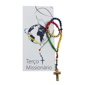 Terço Missionário Madeira Cordão com Folheto 4 mm