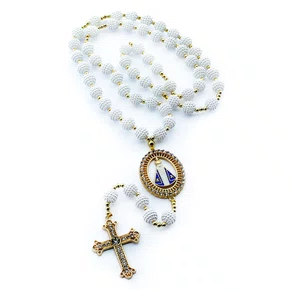 Terço Noiva de Nossa Senhora Aparecida Crespo Branca - 12 mm