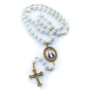 Terço Noiva de Nossa Senhora Aparecida Crespo Branca - 12 mm