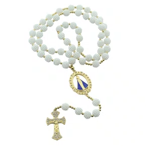 Terço Noiva de Nossa Senhora Aparecida Crespo Branca - 12 mm