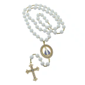 Terço Noiva de Nossa Senhora Aparecida Crespo Branca - 12 mm
