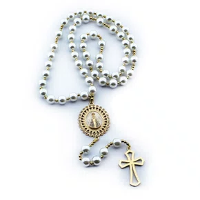 Terço Noiva de Nossa Senhora Aparecida Perola Branca - 12 mm
