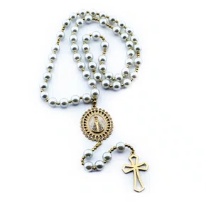 Terço Noiva de Nossa Senhora Aparecida Perola Branca - 12 mm