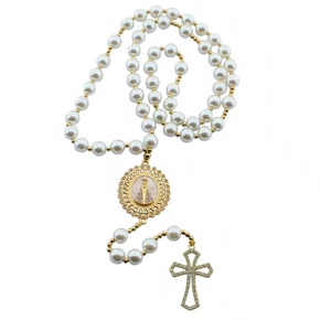 Terço Noiva de Nossa Senhora Aparecida Perola Branca - 12 mm
