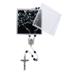 Terço Nossa Senhora Aparecida Cristal Vidro Irisado Preto