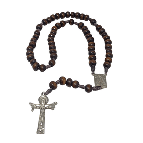 Terço de Nossa Senhora Aparecida Imbuia Medalha Prata 8 mm