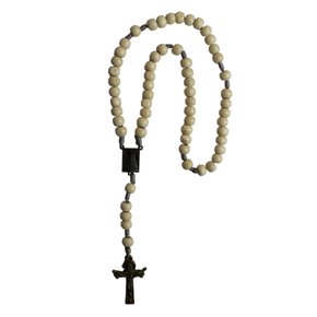 Terço Nossa Senhora Aparecida Madeira Marfim e Ouro Velho - 8 mm