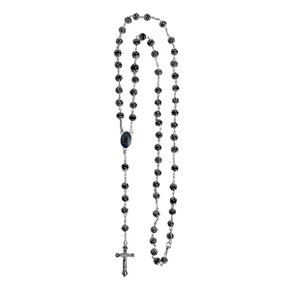 Terço Nossa Senhora Aparecida Preto com Detalhe Prata - 8 mm