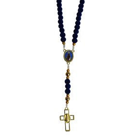 Terço de Nossa Senhora Aparecida Camurça Azul - 8 mm