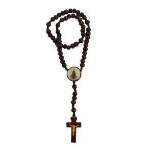 Terço de Nossa Senhora Aparecida Madeira Marrom Entremeio Redondo 6 mm