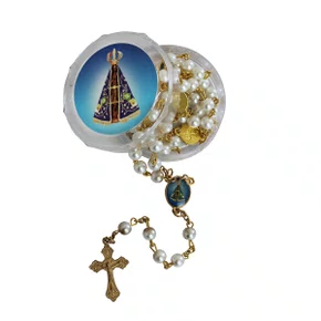 Terço de Nossa Senhora Aparecida Pai Nosso Pérola e Dourado