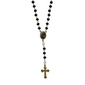 Terço de Nossa Senhora das Dores Semi Cristal Azul e Dourado - 8 mm