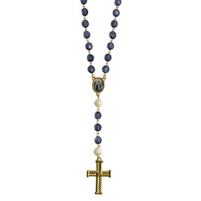 Terço de Nossa Senhora das Graças Semi Cristal Azul e Dourado - 10 mm