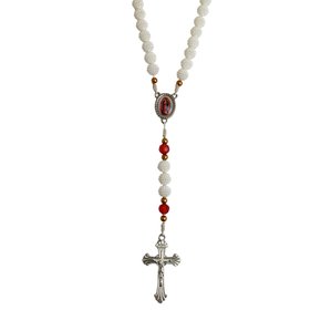 Terço de Nossa Senhora de Guadalupe Branco e Níquel - 8 mm