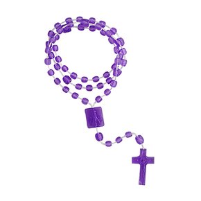 12 unid - Terço Nylon Roxo Translúcido Entremeio Sag Coração de Jesus e Nossa Senhora Aparecida 34cm