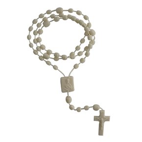 12 unid - Terço Nylon Bege Leitoso Entremeio Sag Coração de Jesus e Nossa Senhora Aparecida