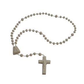 12 unid - Terço Nylon Bege Leitoso Entremeio Sag Coração de Jesus e Nossa Senhora Aparecida  27cm
