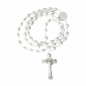 12 unid - Terço Nylon São Bento Branco Leitoso 40cm