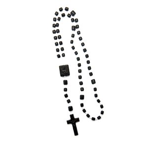 12 unid - Terço Nylon Preto Leitoso Entremeio Sag Coração de Jesus e Nossa Senhora Aparecida 34cm