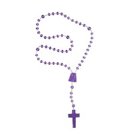 12 unid - Terço Nylon Roxo Translúcido Entremeio Sagrado Coração de Jesus e Nossa Senhora Aparecida  27cm