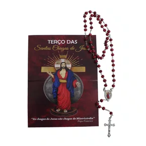 Terço Oração Madeira Vermelha Perfumado de Santa Chagas de Jesus - 6 mm