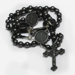 Terço Pai Nosso Medalha São Bento Hematita 8 mm