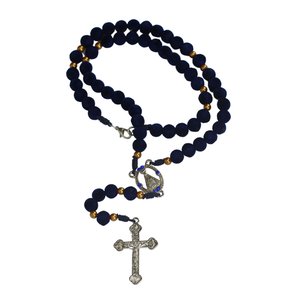Terço Pescoço de Nossa Senhora Aparecida Contas Camurça Azul 8 Mm
