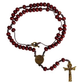Terço Pescoço São Bento Madeira Vermelha - 8 Mm
