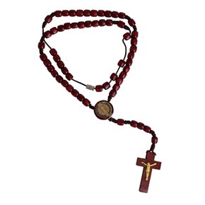 Terço Pescoço São Bento Madeira Vermelha Medalha Resinada - 6 Mm