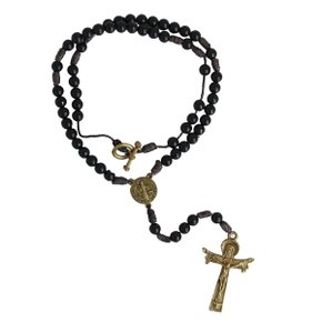 Terço Pescoço São Bento Medalha Ouro Velho - 6 mm