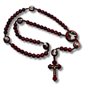 Terço Santa Teresinha Madeira Vermelho Entremeio Foto 8 mm