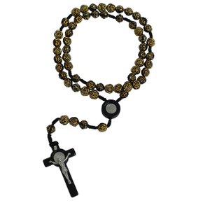 Terco Sao Bento Contas Preto Detalhe Dourado 10 mm