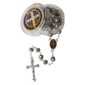 Terço São Bento Detalhe Prata Prata 8 mm