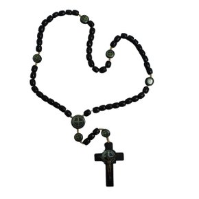 Terço São Bento Madeira Preto Pai Nosso Resinado 8 mm