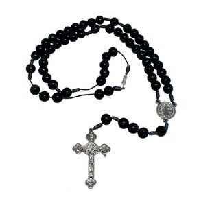 Terço São Bento Preto Plástico 10mm Níquel