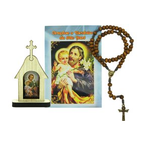 Terço São José com Oração e Capela MDF Madeira Clara