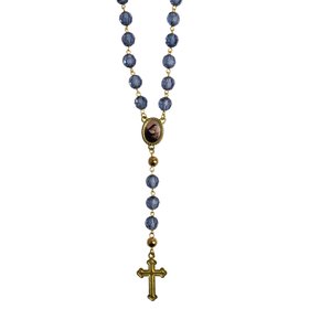 Terço de Santa Rita Semi Cristal Azul e Dourado - 8 mm