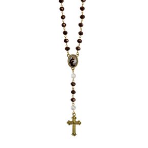 Terço de Santo Antônio Semi Cristal Cobre e Dourado - 8 mm