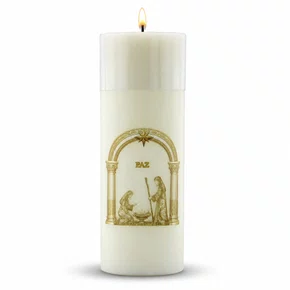 Vela Advento Branca para Altar Nascimento Dourado - 20 x 7 cm 