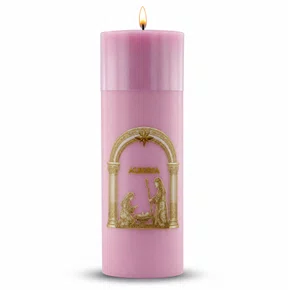 Vela Advento Rosa para Altar Nascimento Dourado - 20 x 7 cm 