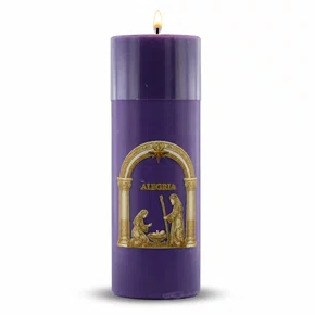 Vela Advento Roxa para Altar Nascimento Dourado - 20 x 7 cm