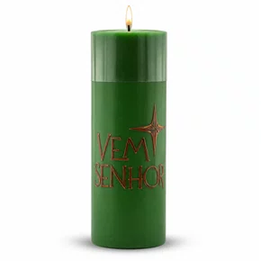 Vela Advento Verde para Altar Vem Senhor - 20 x 7 cm