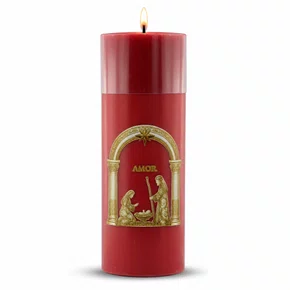 Vela Advento Vermelha para Altar Nascimento Dourado - 20 x 7 cm 
