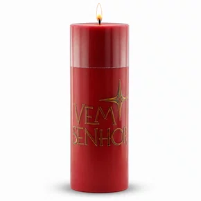 Vela Advento Vermelha para Altar Vem Senhor - 20 x 7 cm 