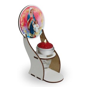 Vela Maria Passa na Frente com Suporte em MDF Recho de Vidro com Vela - 15cm