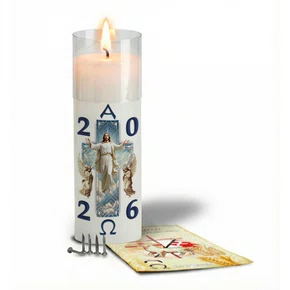 Vela Mini Círio da Família Ressuscitado Anjos Adoradores - 2026 Branca