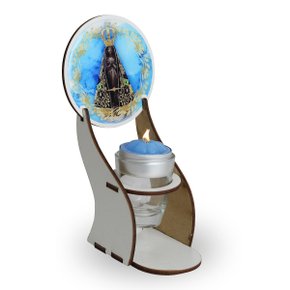 Vela Nossa Senhora Aparecida com Suporte em MDF Recho de Vidro com Vela - 15 cm