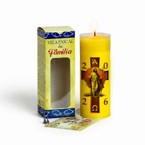 Vela Pascal da Família Cristo Cruz Marrom - 2026 Amarela