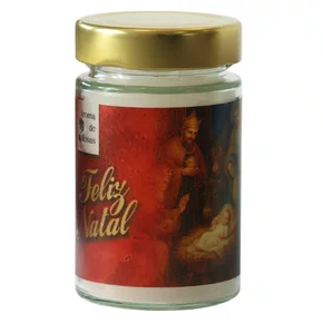 Vela Vidro Natal Presépio Fundo Vermelho Perfumada