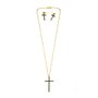 Conjunto Brinco e Pingente Cruz Strass Fina Preto